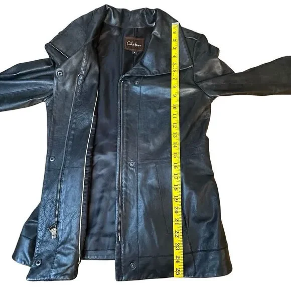 COLE HAAN Wing Collar Black Lambskin Leather Jacket Size 4 - Picture 13 of 17